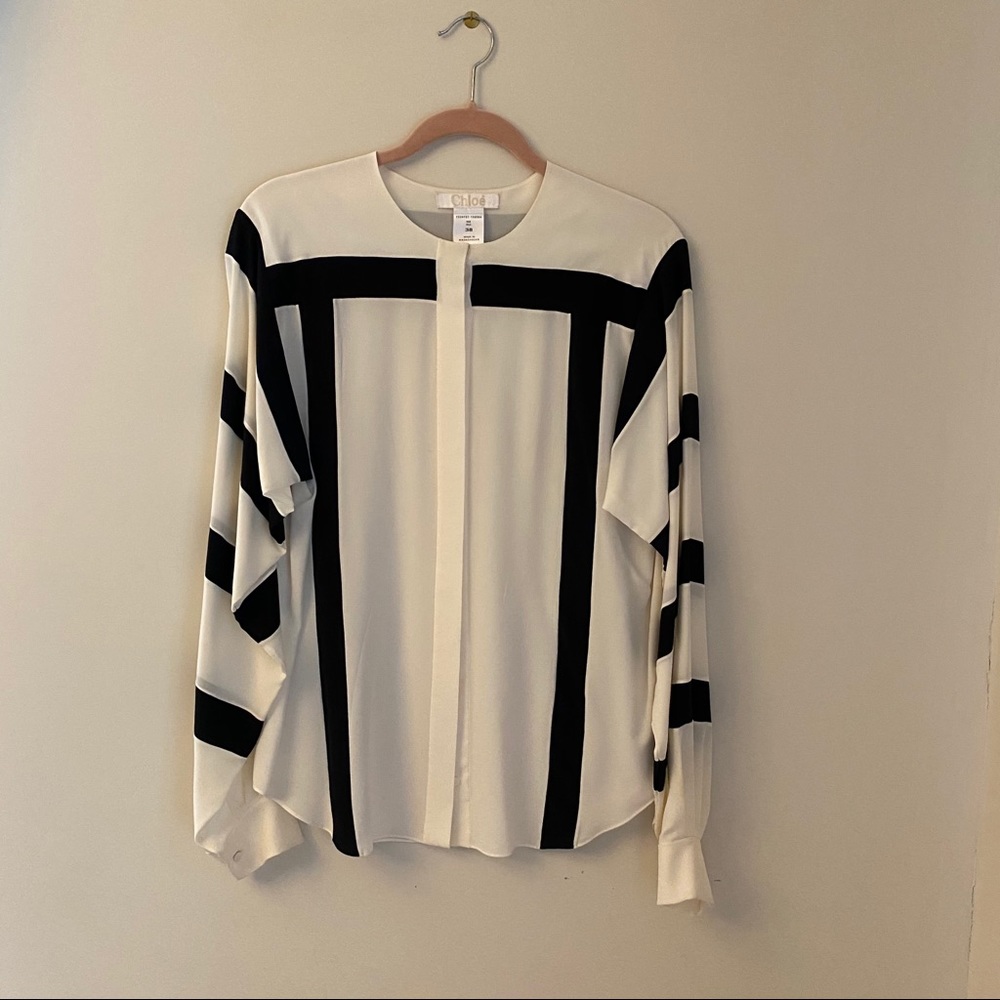 Chloe Off-white and Black Silk Blouse